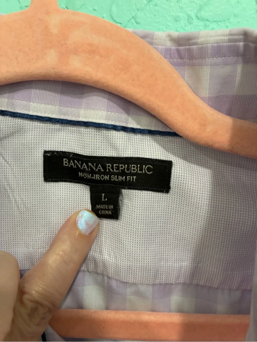 Banana Republic Lavender Check gingham purple Dress Shirt L non iron